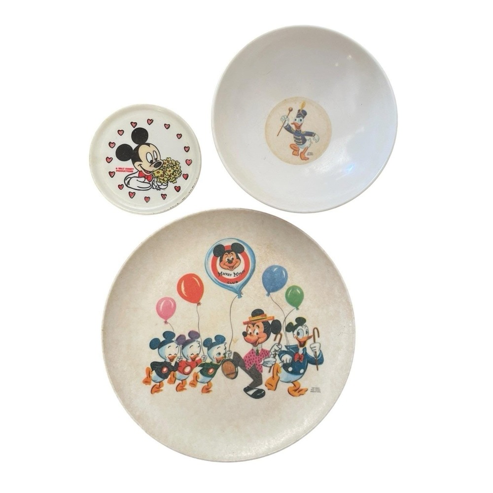 Vintage Disney Melmac Mickey‎ Mouse Club Plate Bowl Coaster Set Sun Valley 3pc